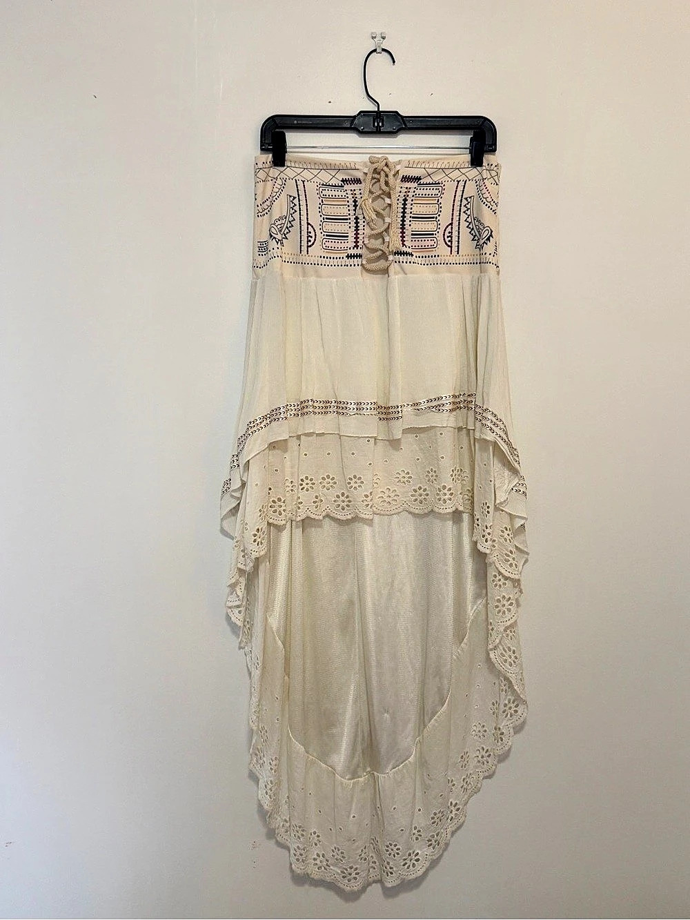 Liu Si Ran Ivory Boho High Low Maxi Skirt